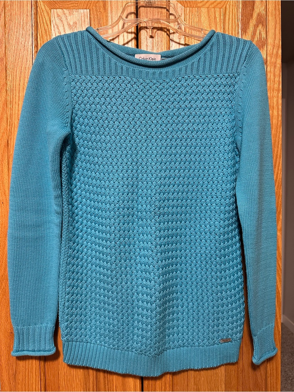 Calvin Klein Blue Crewneck Textured Knit Sweater S/M